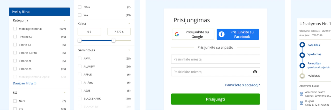 E. parduotuvės fragmentai